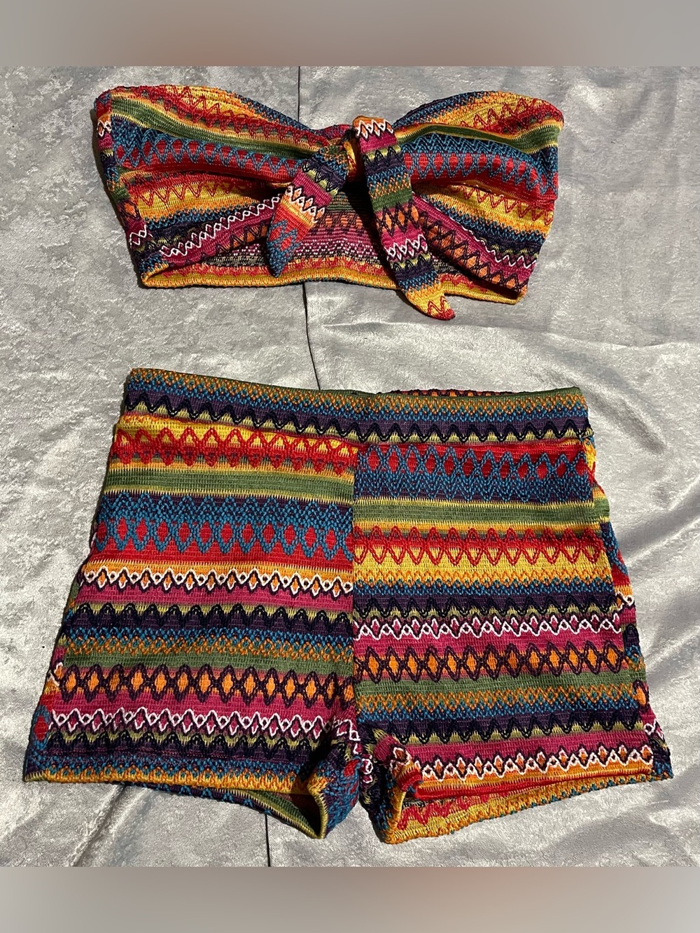 Multicolor Stripe Knit Women’s Set- Vibrant Tribal Pattern New